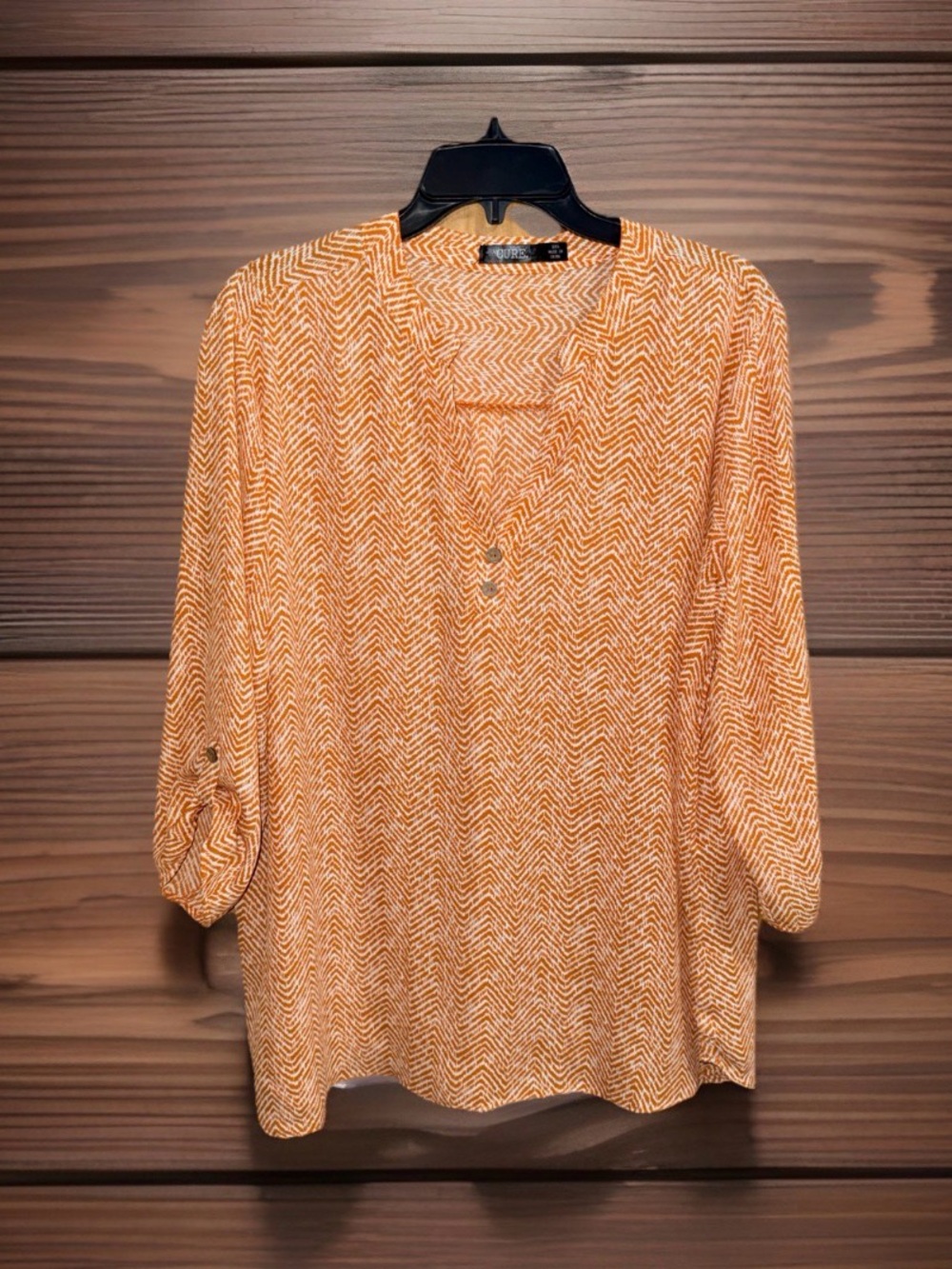 Cure. Women’s Casual Chevron V-Neck Tunic in Warm Orange-2X-EC